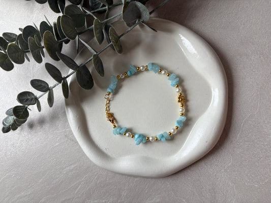 Fußkette mit blauen Steinen und Blumen - Charm