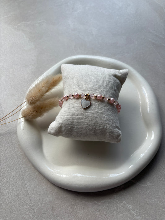 Perlenarmband Rosé mit Herz - Charm