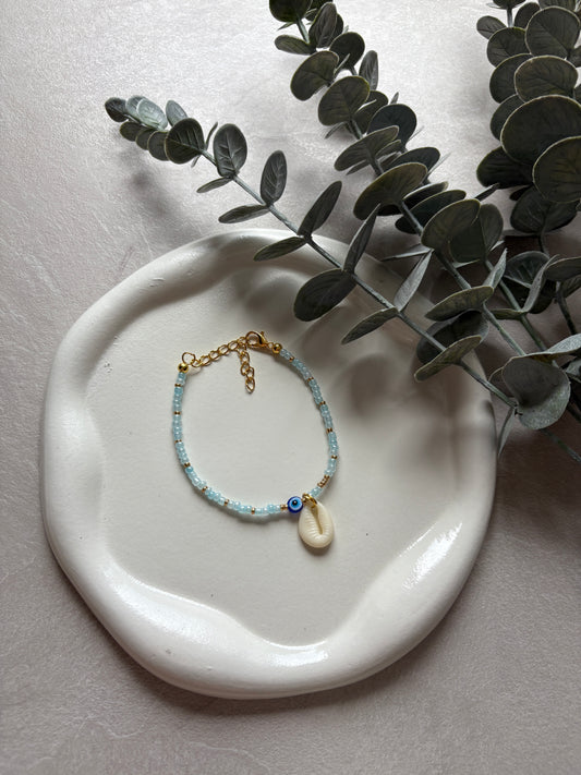 Perlenfusskette mit Muschel und Nazar - Charm