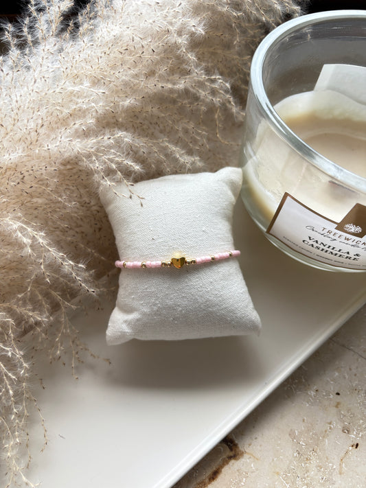 Heart - Charm - Armband mit rosa Perlen
